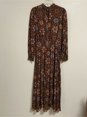 Garnet Hill Dress Women Size Medium Brown Patchwork Ballad Swiss Dot Maxi Dress